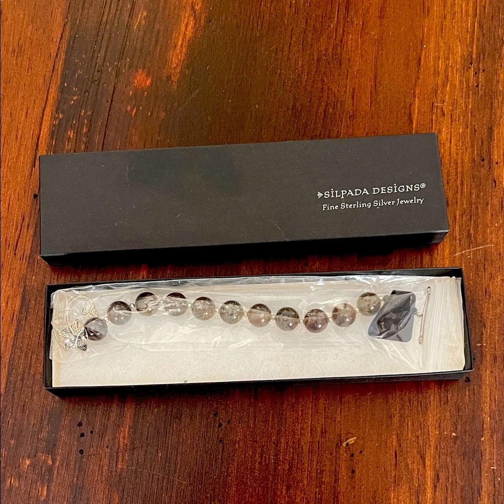 Silpada NIB Bracelet Sterling Silver Bronzite Bead Toggle Flower Clasp B1365 - Picture 3 of 6